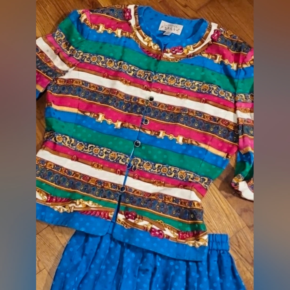 VINTAGE SILK 80S Adrianna Papell  2 pc SKIRT SET